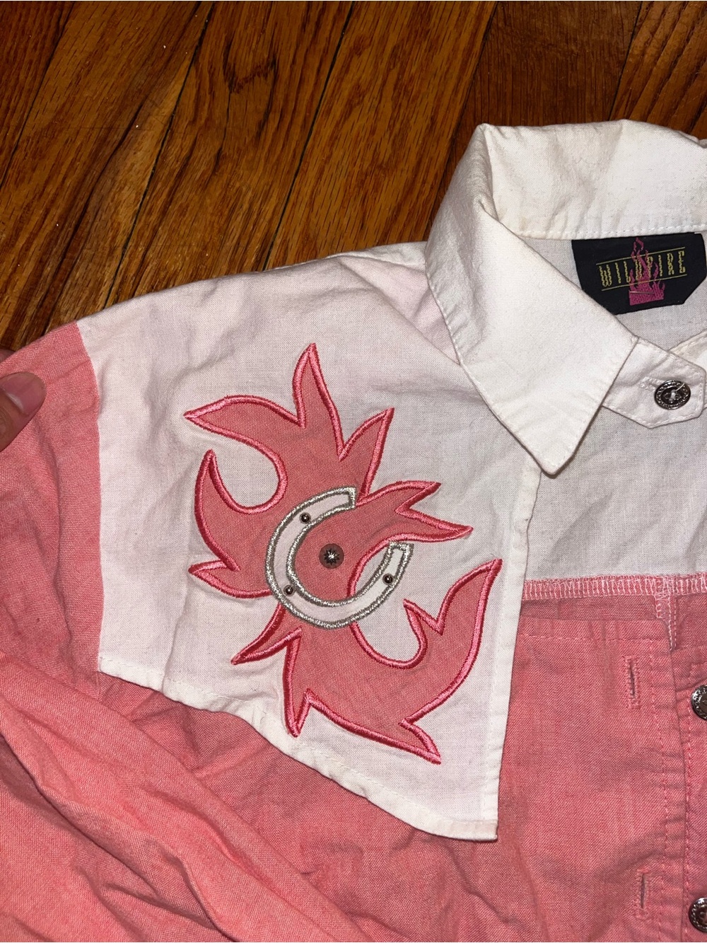 Pink & White Embroidered Western Button-Down Shirt